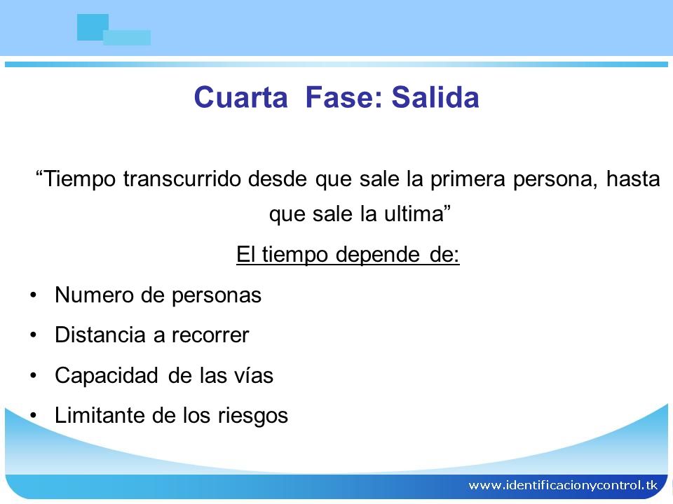 Cuarta Fase: Salida Tiempo transcurrido desde que sale la primera persona, hasta que sale la ultima
