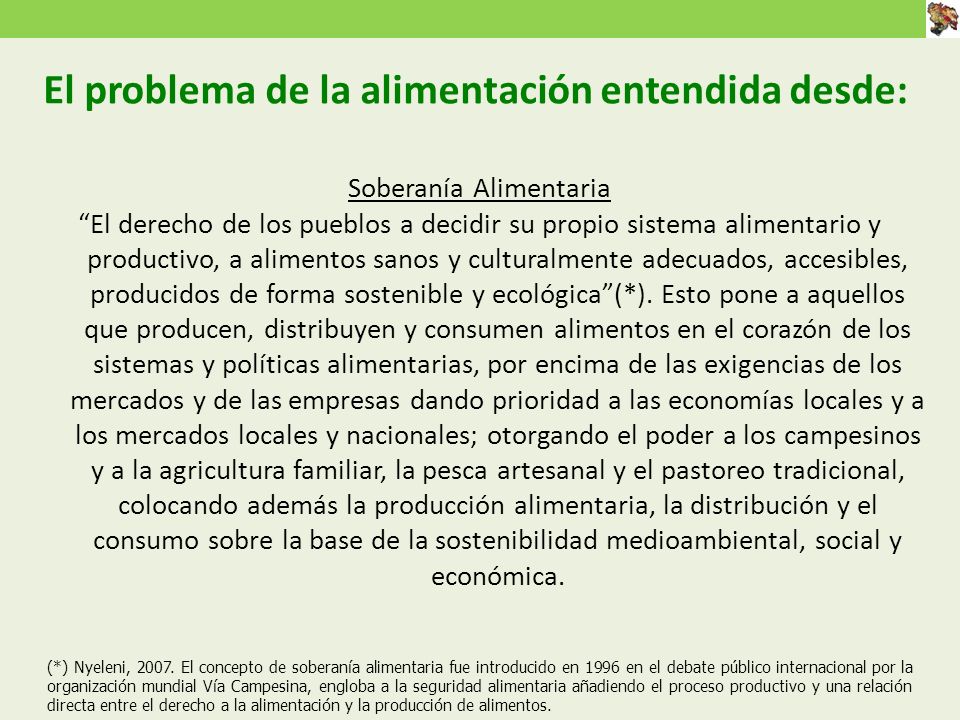 El problema de la alimentación entendida desde: