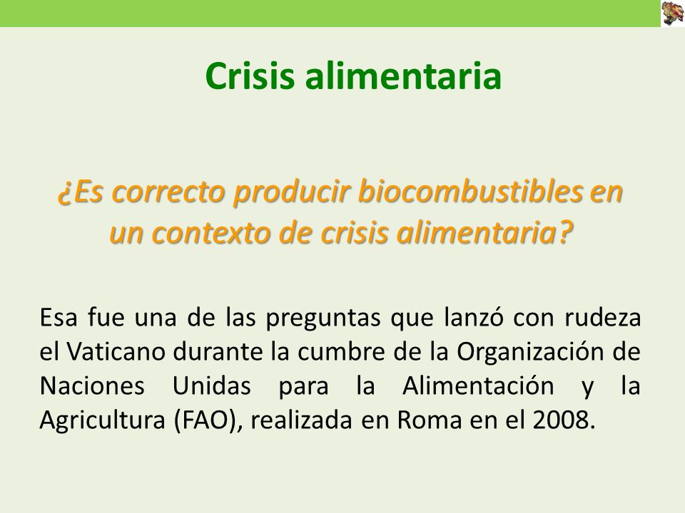 Crisis alimentaria ¿Es correcto producir biocombustibles en un contexto de crisis alimentaria