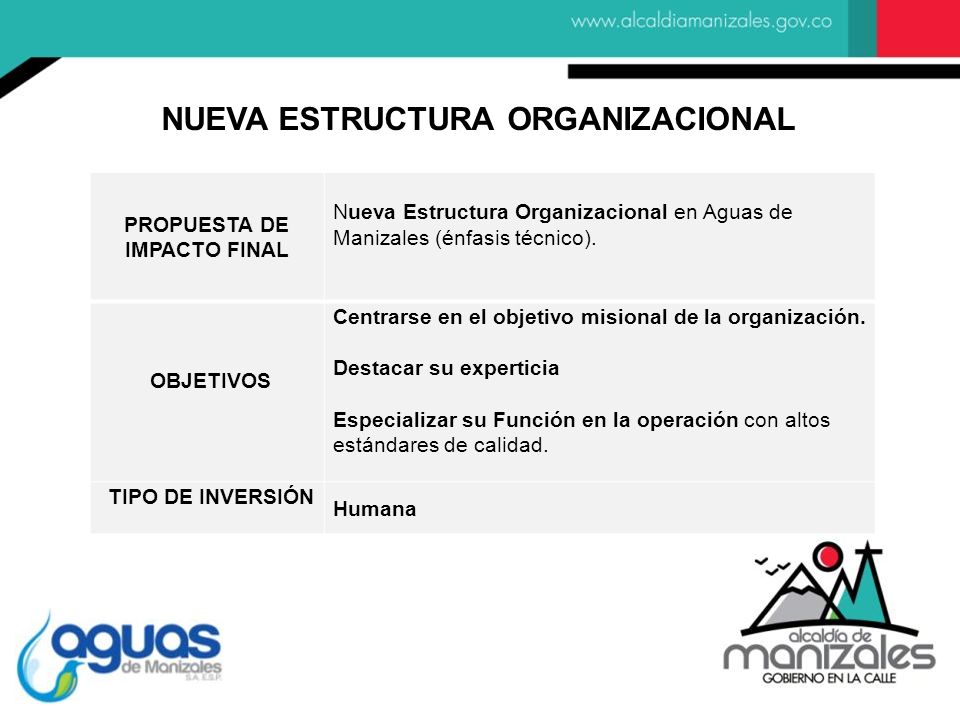 NUEVA ESTRUCTURA ORGANIZACIONAL PROPUESTA DE IMPACTO FINAL