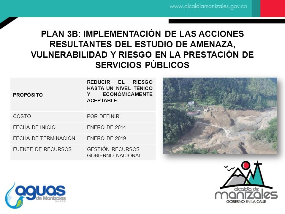 PLAN 3B: IMPLEMENTACIÓN DE LAS ACCIONES RESULTANTES DEL ESTUDIO DE AMENAZA, VULNERABILIDAD Y RIESGO EN LA PRESTACIÓN DE SERVICIOS PÚBLICOS