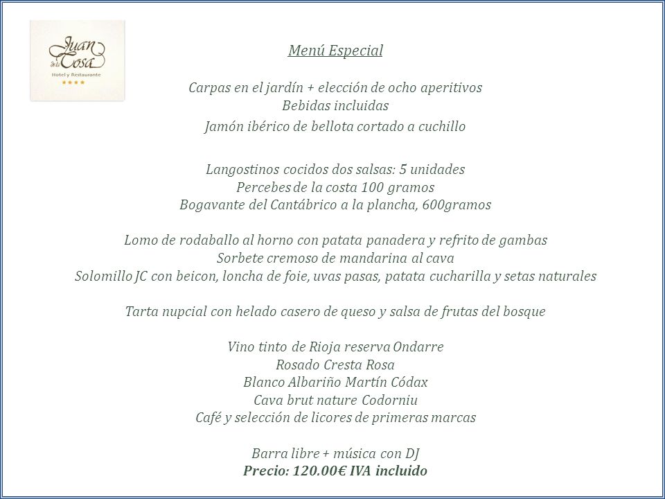 Menú Especial Carpas en el jardín + elección de ocho aperitivos