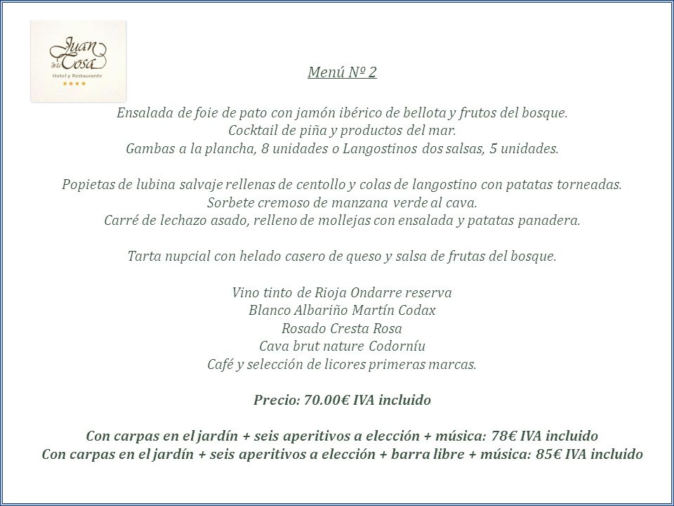 Menú Nº 2 Ensalada de foie de pato con jamón ibérico de bellota y frutos del bosque. Cocktail de piña y productos del mar.