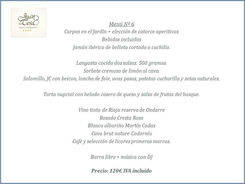 Menú Nº 6 Carpas en el Jardín + elección de catorce aperitivos