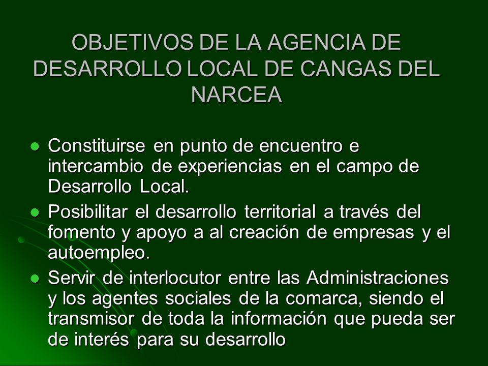 OBJETIVOS DE LA AGENCIA DE DESARROLLO LOCAL DE CANGAS DEL NARCEA