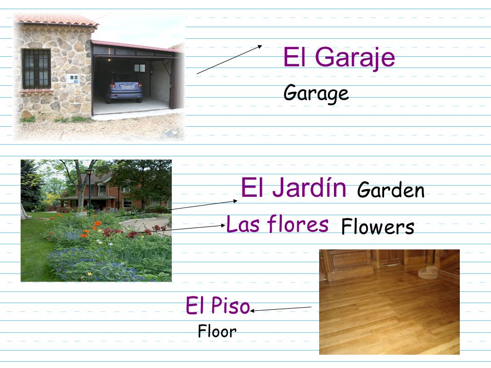 El Garaje Garage El Jardín Garden Las flores Flowers El Piso Floor