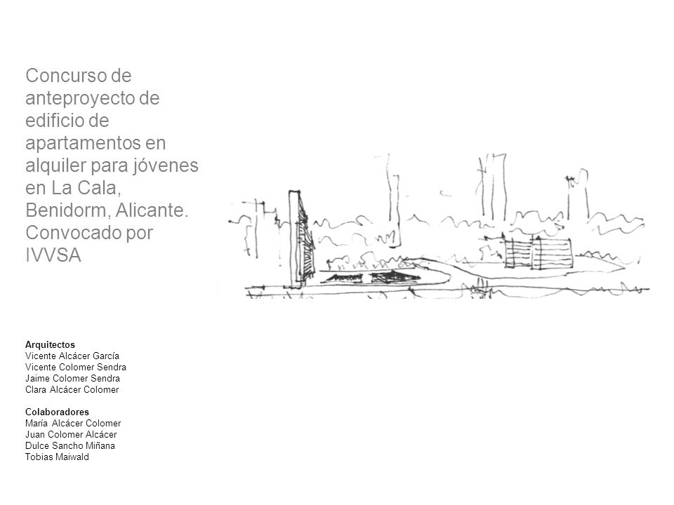 Concurso de anteproyecto de edificio de apartamentos en alquiler para jóvenes en La Cala, Benidorm, Alicante. Convocado por IVVSA