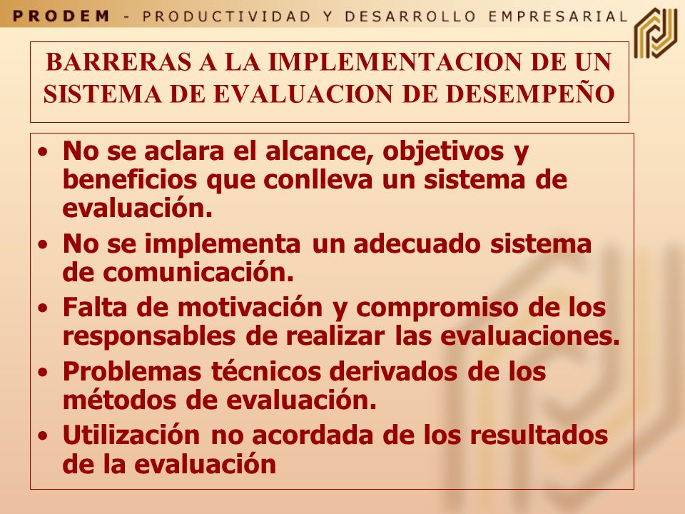 BARRERAS A LA IMPLEMENTACION DE UN SISTEMA DE EVALUACION DE DESEMPEÑO