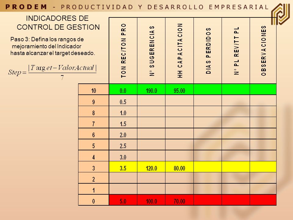INDICADORES DE CONTROL DE GESTION Paso 3: Defina los rangos de