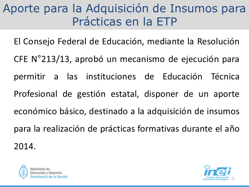 Aporte para la Adquisición de Insumos para Prácticas en la ETP