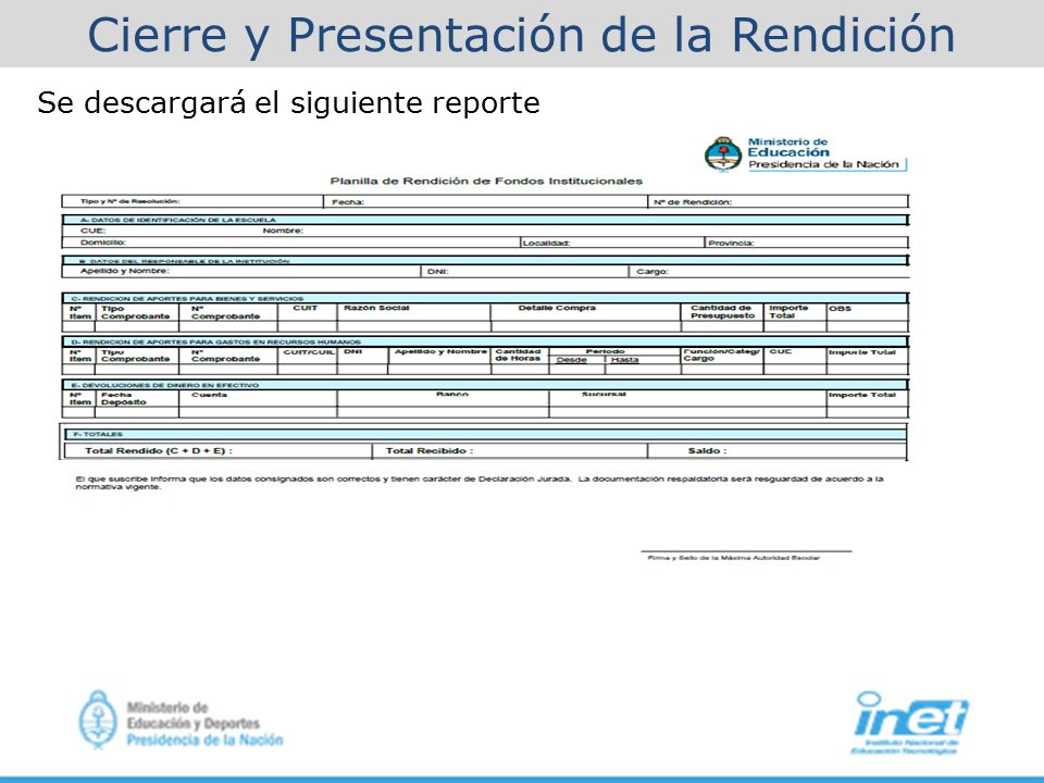 Cierre y Presentación de la Rendición