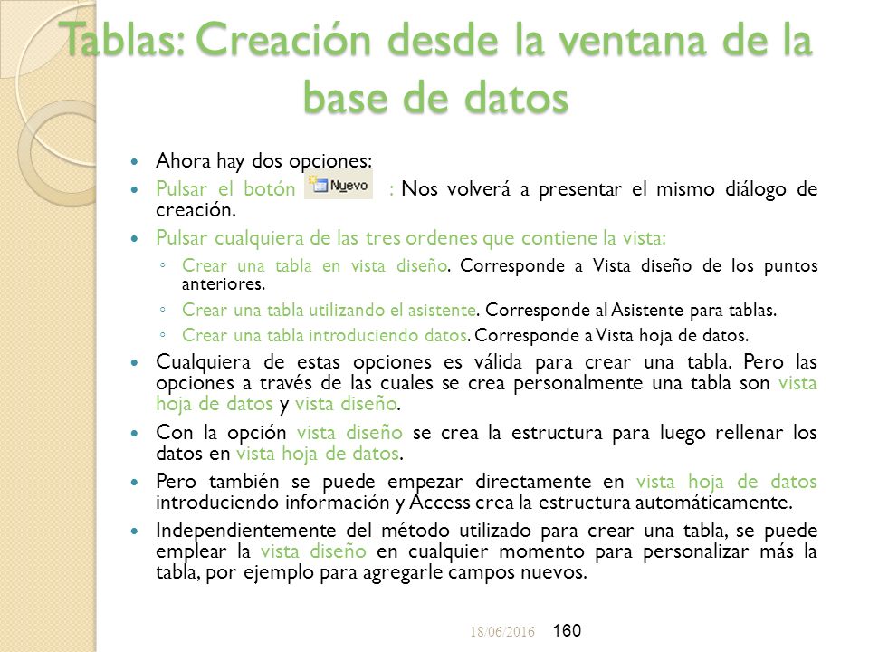 Tablas: Creación desde la ventana de la base de datos