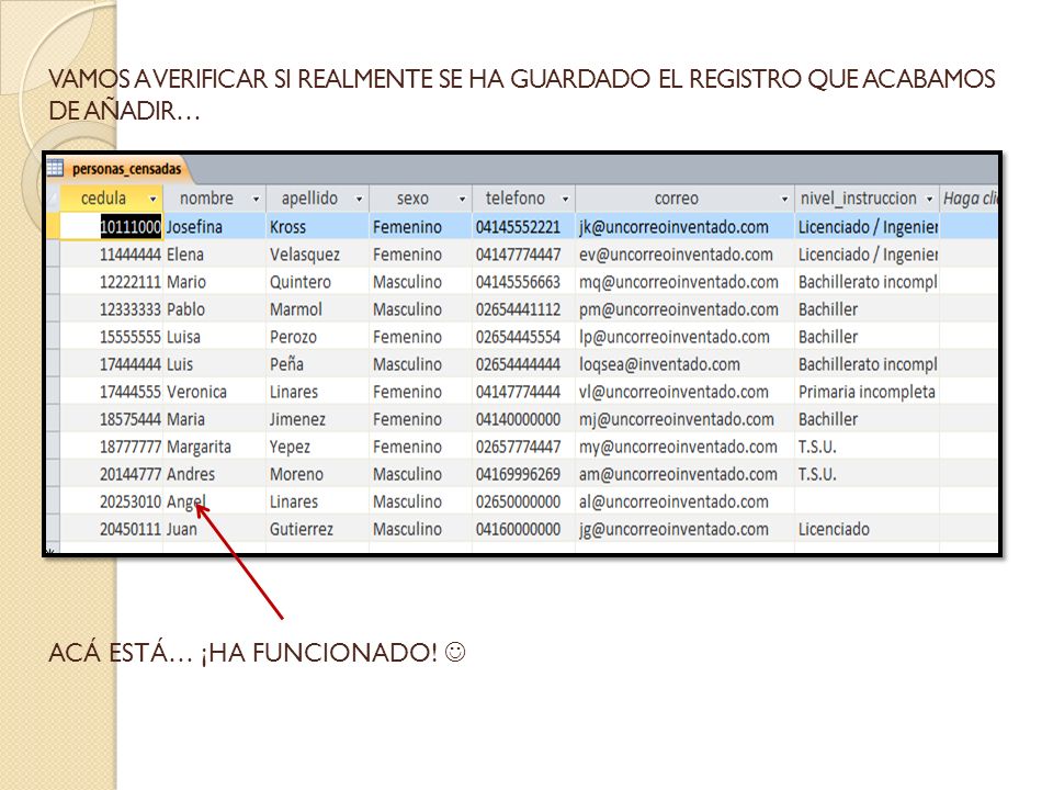 Vamos a verificar si realmente se ha guardado el registro que acabamos de añadir…