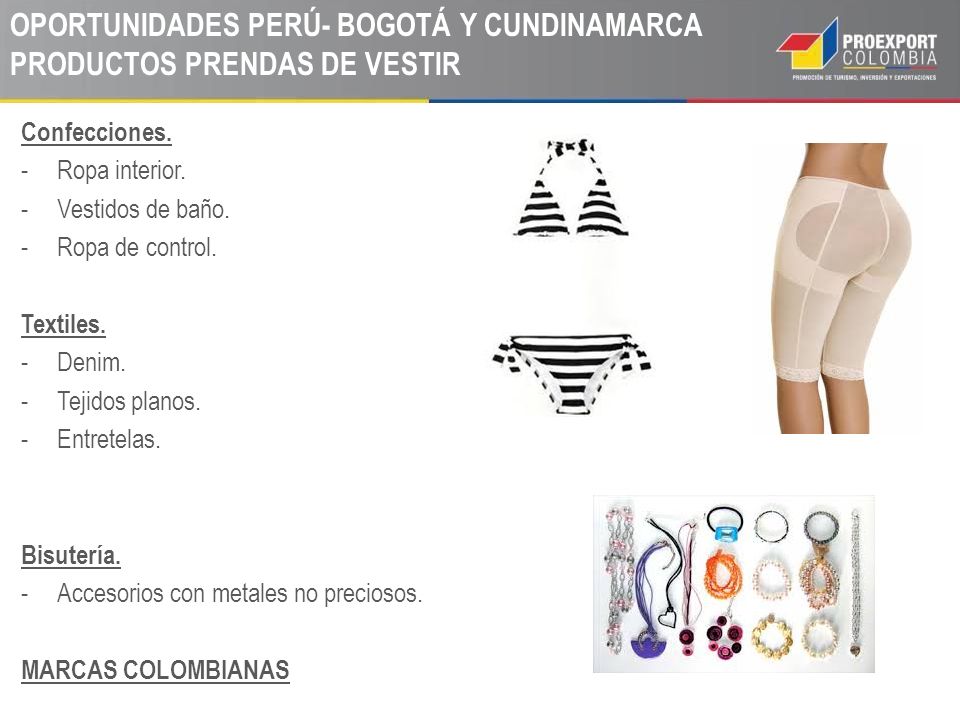 OPORTUNIDADES PERÚ- BOGOTÁ Y CUNDINAMARCA PRODUCTOS PRENDAS DE VESTIR