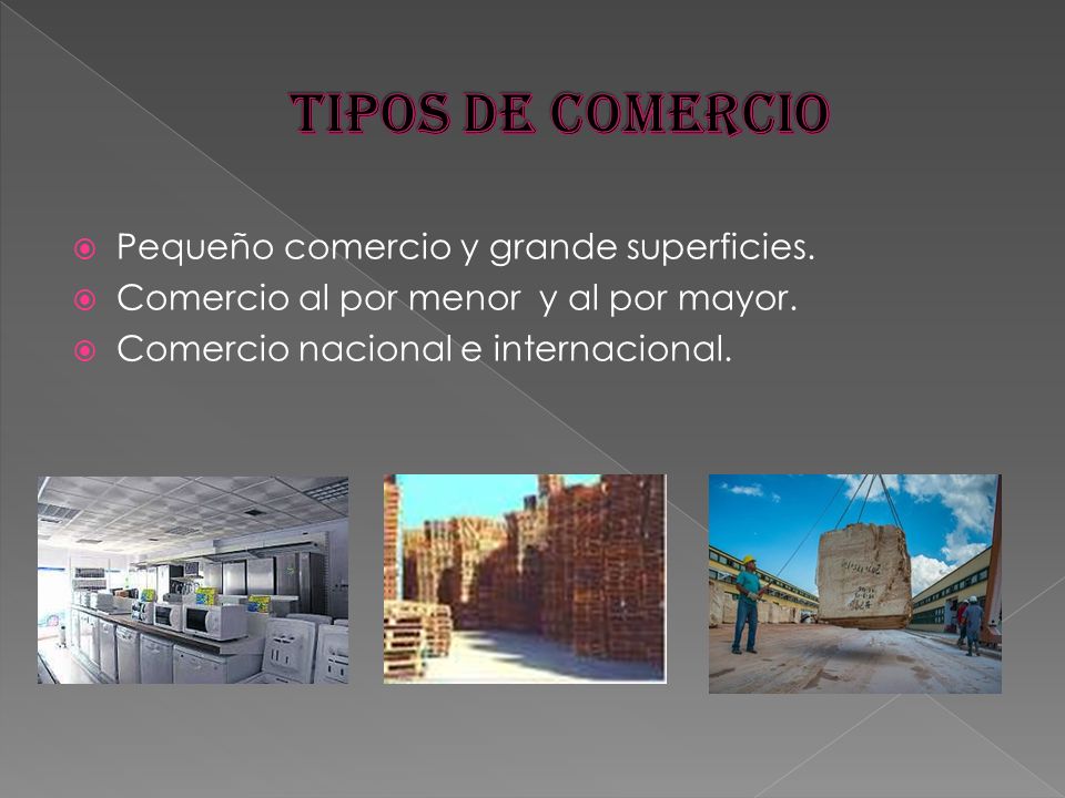 TIPOS DE COMERCIO Pequeño comercio y grande superficies.