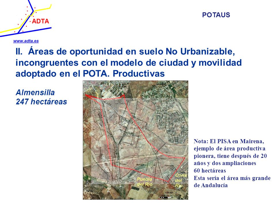 POTAUS II. Áreas de oportunidad en suelo No Urbanizable, incongruentes con el modelo de ciudad y movilidad adoptado en el POTA. Productivas.