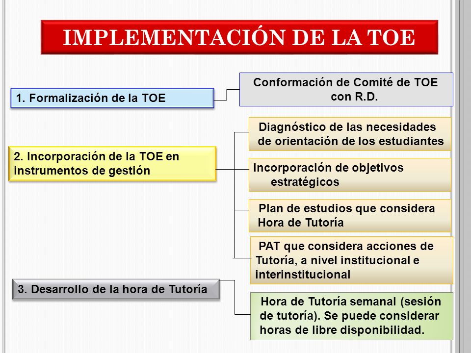 IMPLEMENTACIÓN DE LA TOE Conformación de Comité de TOE con R.D.