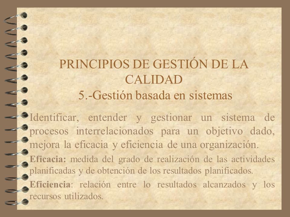 PRINCIPIOS DE GESTIÓN DE LA CALIDAD 5.-Gestión basada en sistemas