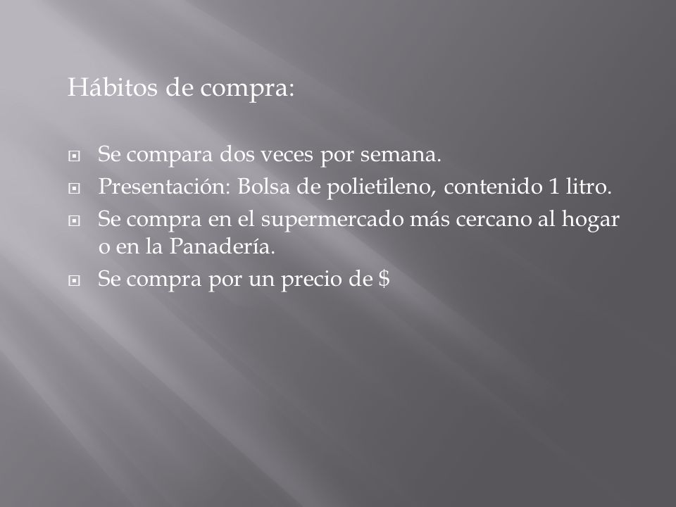 Hábitos de compra: Se compara dos veces por semana.