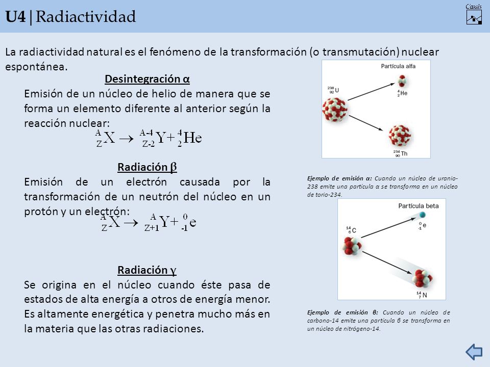 U4|Radiactividad La radiactividad natural es el fenómeno de la transformación (o transmutación) nuclear espontánea.
