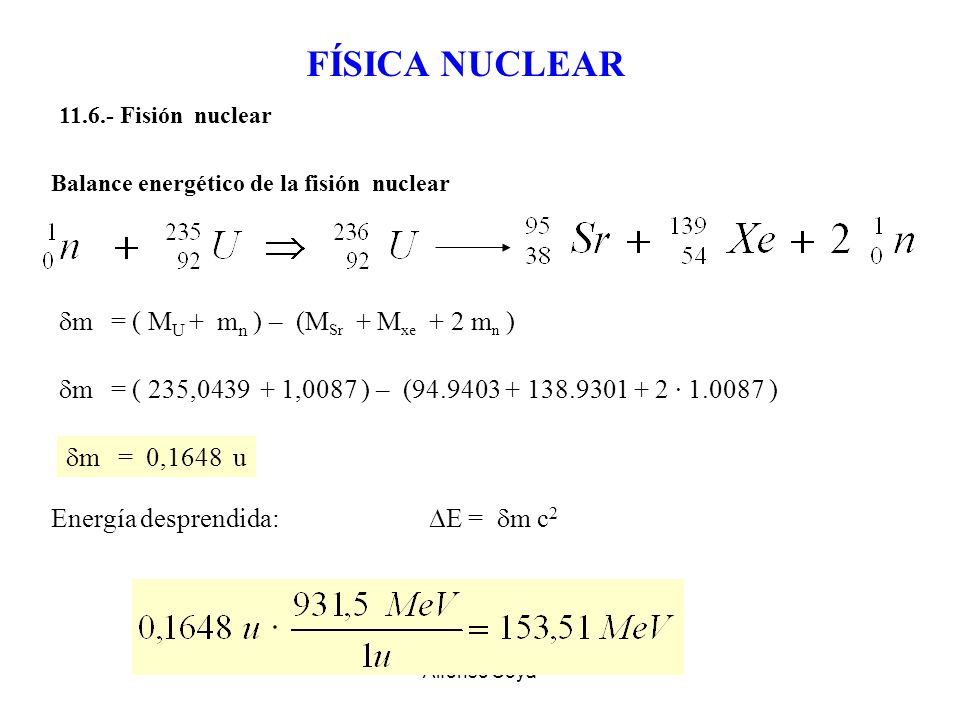 FÍSICA NUCLEAR dm = ( MU + mn ) – (MSr + Mxe + 2 mn )