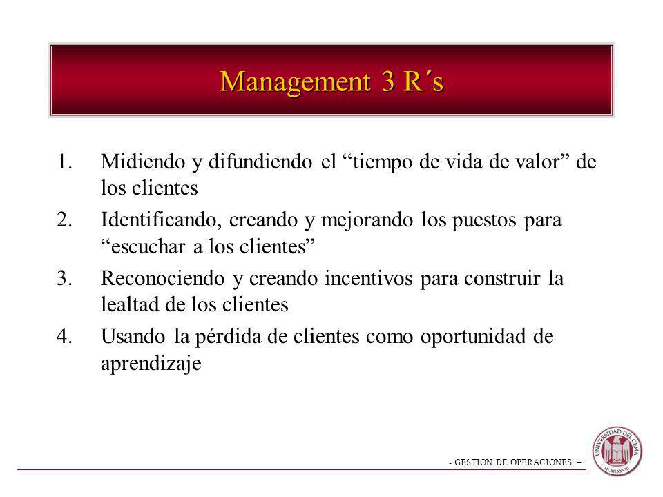 Management 3 R´s Midiendo y difundiendo el tiempo de vida de valor de los clientes.