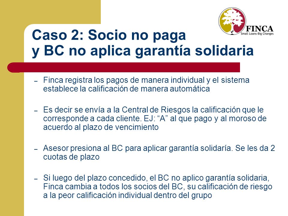 Caso 2: Socio no paga y BC no aplica garantía solidaria