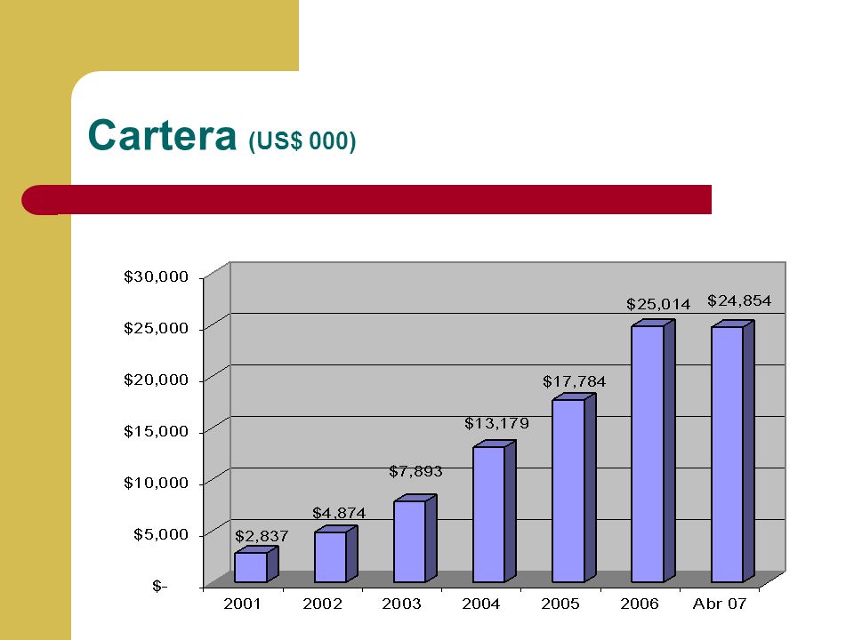Cartera (US$ 000) Llenar la información y porcentaje de cumplimiento de presupuesto 2004 versus información real a Diciembre del