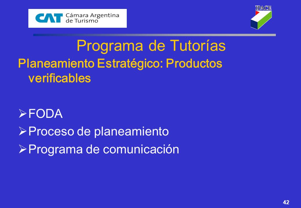 Programa de Tutorías Planeamiento Estratégico: Productos verificables