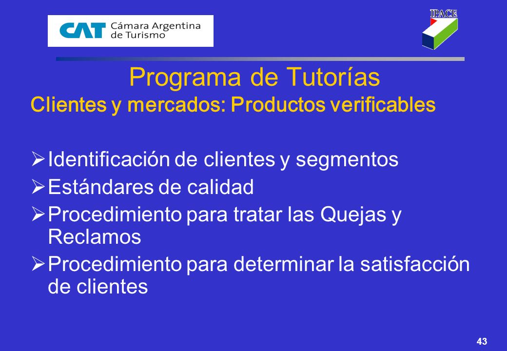 Programa de Tutorías Clientes y mercados: Productos verificables
