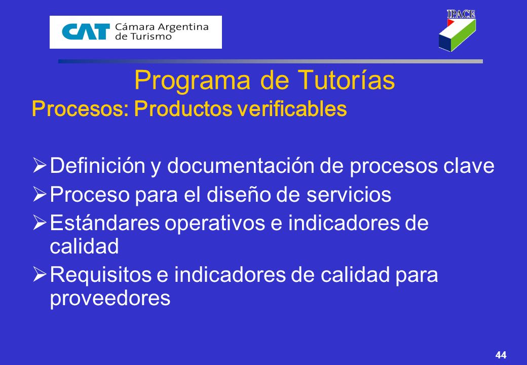 Programa de Tutorías Procesos: Productos verificables