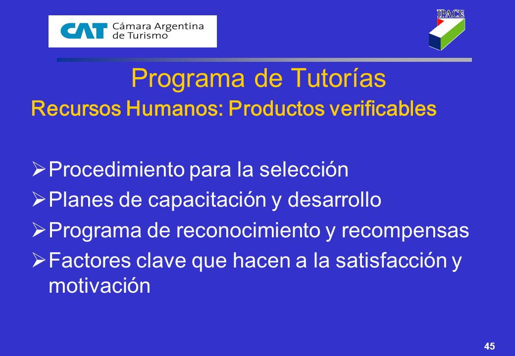 Programa de Tutorías Recursos Humanos: Productos verificables