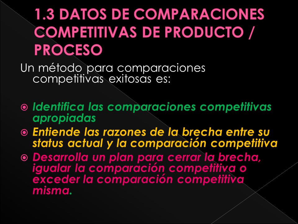 1.3 DATOS DE COMPARACIONES COMPETITIVAS DE PRODUCTO / PROCESO