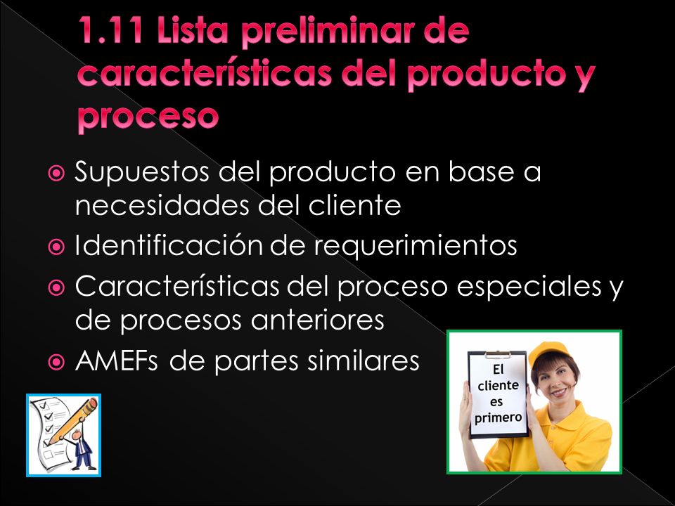1.11 Lista preliminar de características del producto y proceso