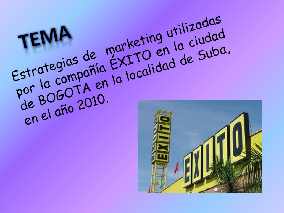 TEMA Estrategias de marketing utilizadas por la compañía ÉXITO en la ciudad de BOGOTA en la localidad de Suba, en el año