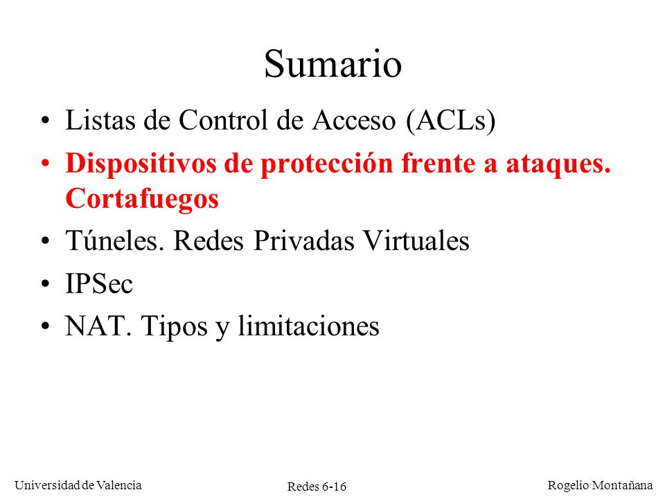 Sumario Listas de Control de Acceso (ACLs)
