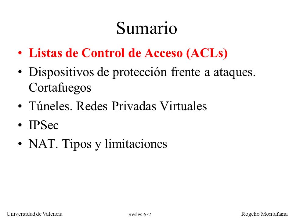 Sumario Listas de Control de Acceso (ACLs)