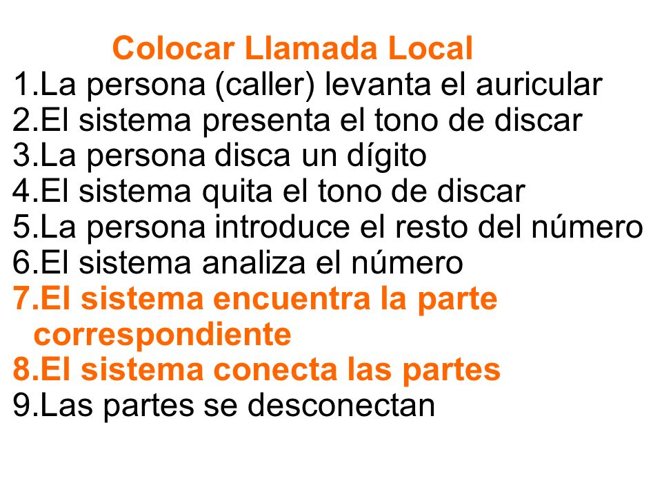 Colocar Llamada Local 1.La persona (caller) levanta el auricular. 2.El sistema presenta el tono de discar.