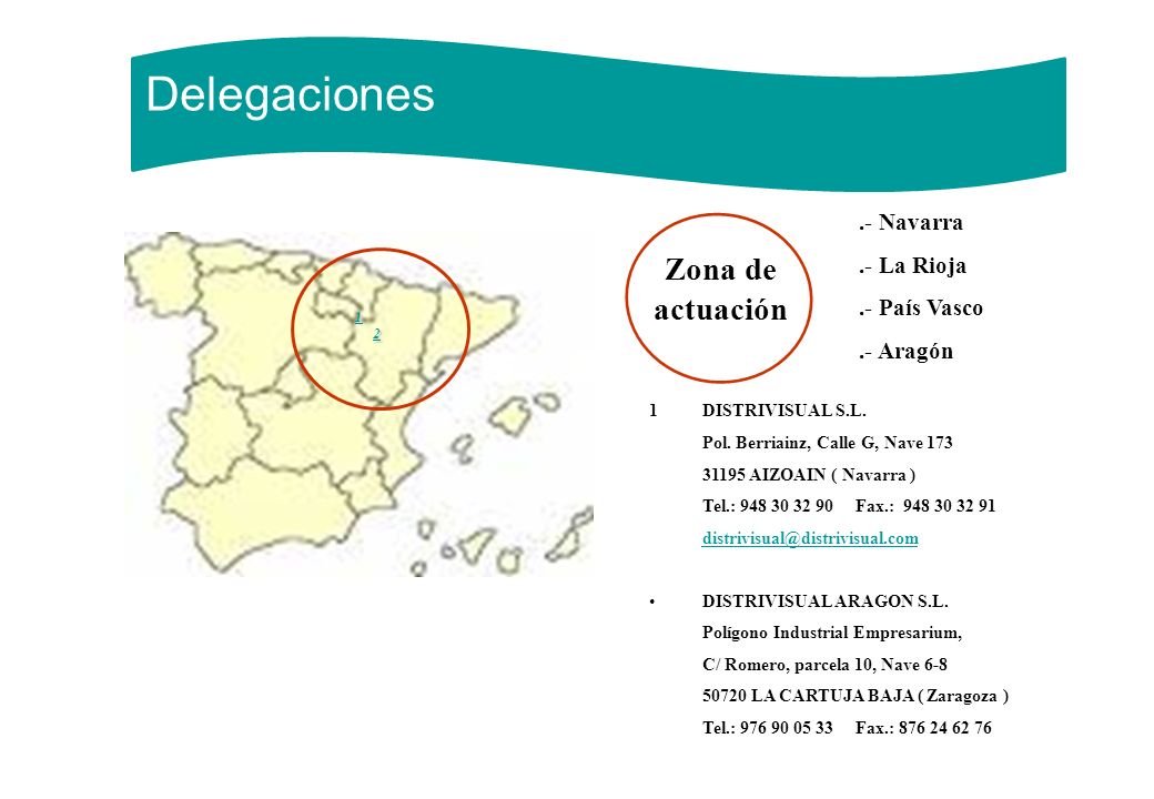 Delegaciones 2 Zona de actuación .- Navarra .- La Rioja .- País Vasco