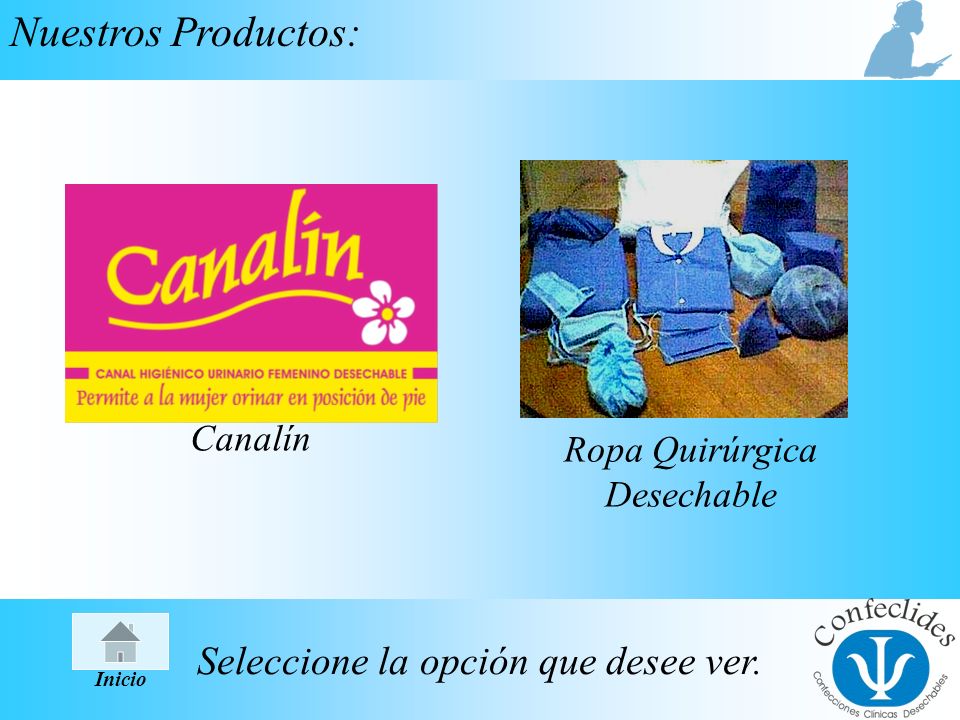 Nuestros Productos: Seleccione la opción que desee ver. Canalín