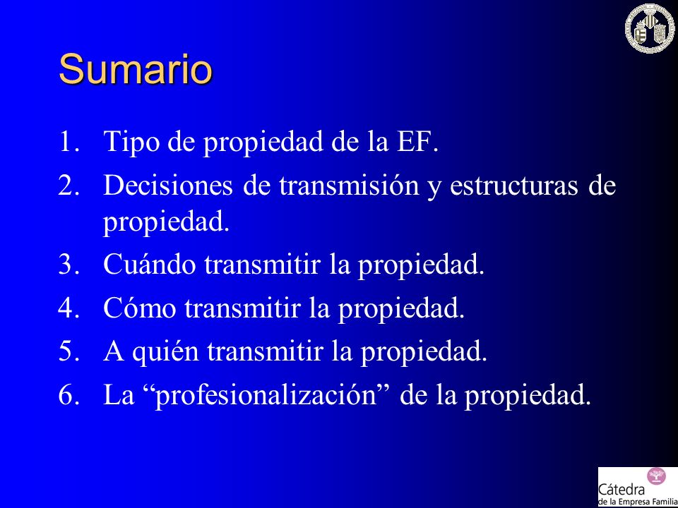 Sumario Tipo de propiedad de la EF.