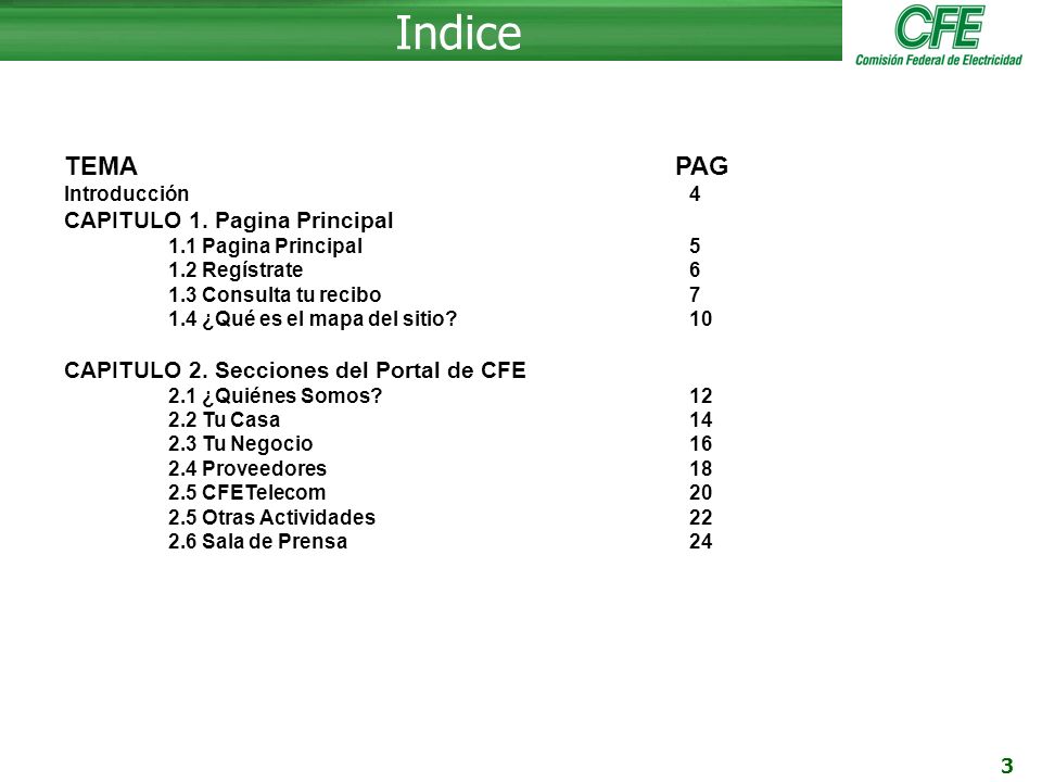 Indice TEMA PAG CAPITULO 1. Pagina Principal 1.1 Pagina Principal 5