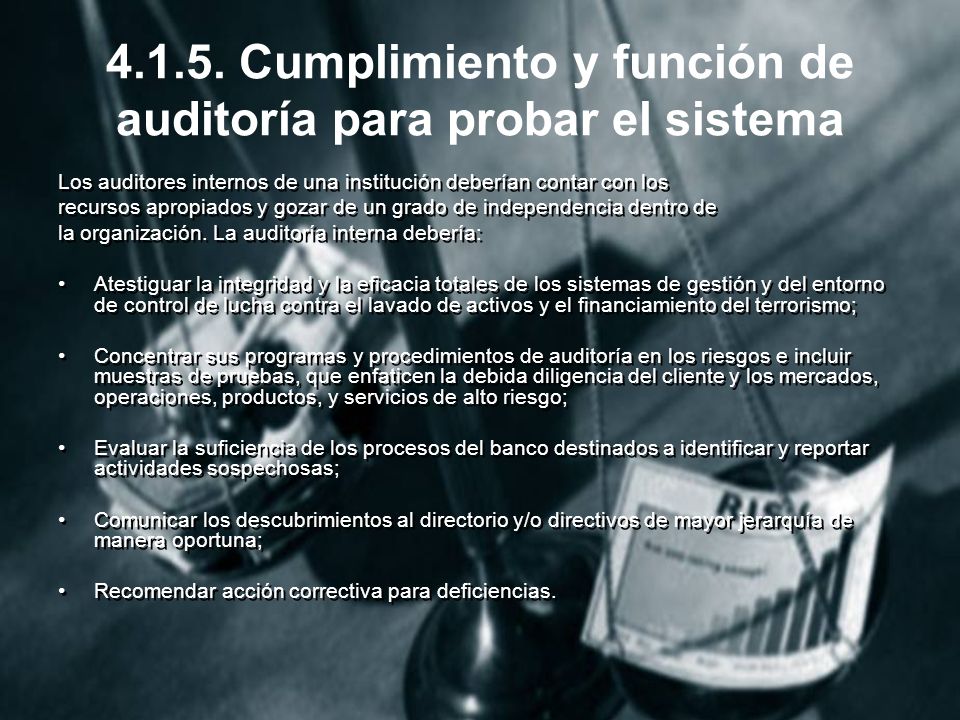 Cumplimiento y función de auditoría para probar el sistema
