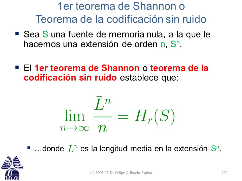 1er teorema de Shannon o Teorema de la codificación sin ruido
