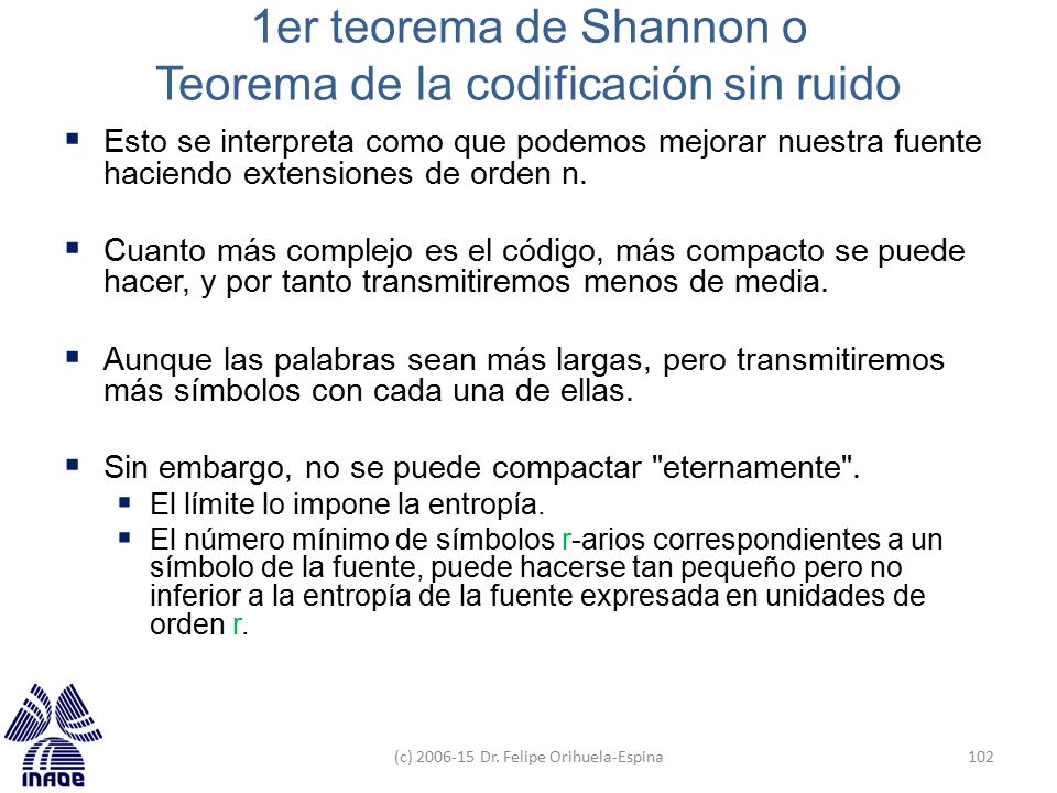 1er teorema de Shannon o Teorema de la codificación sin ruido