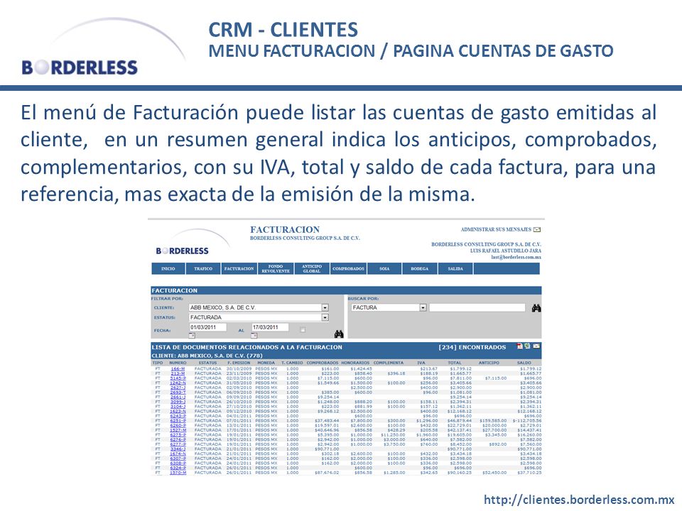 CRM - CLIENTES MENU FACTURACION / PAGINA CUENTAS DE GASTO.