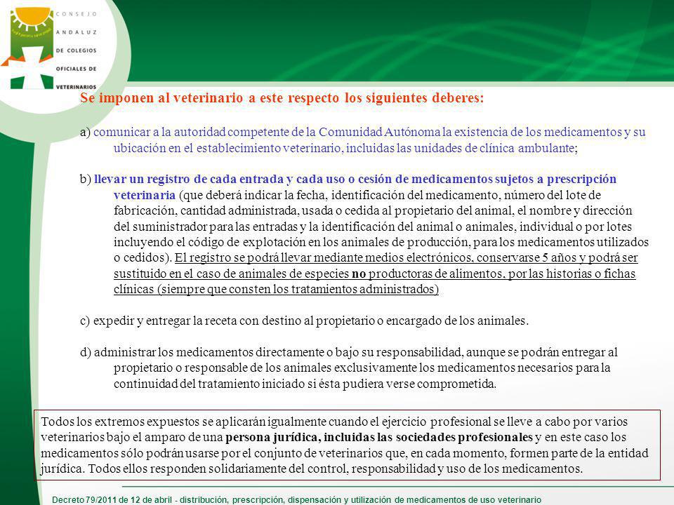 Se imponen al veterinario a este respecto los siguientes deberes: