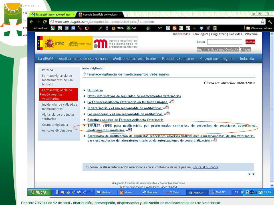 Decreto 79/2011 de 12 de abril - distribución, prescripción, dispensación y utilización de medicamentos de uso veterinario
