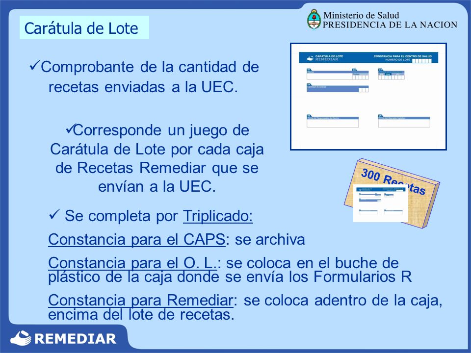 Comprobante de la cantidad de recetas enviadas a la UEC.