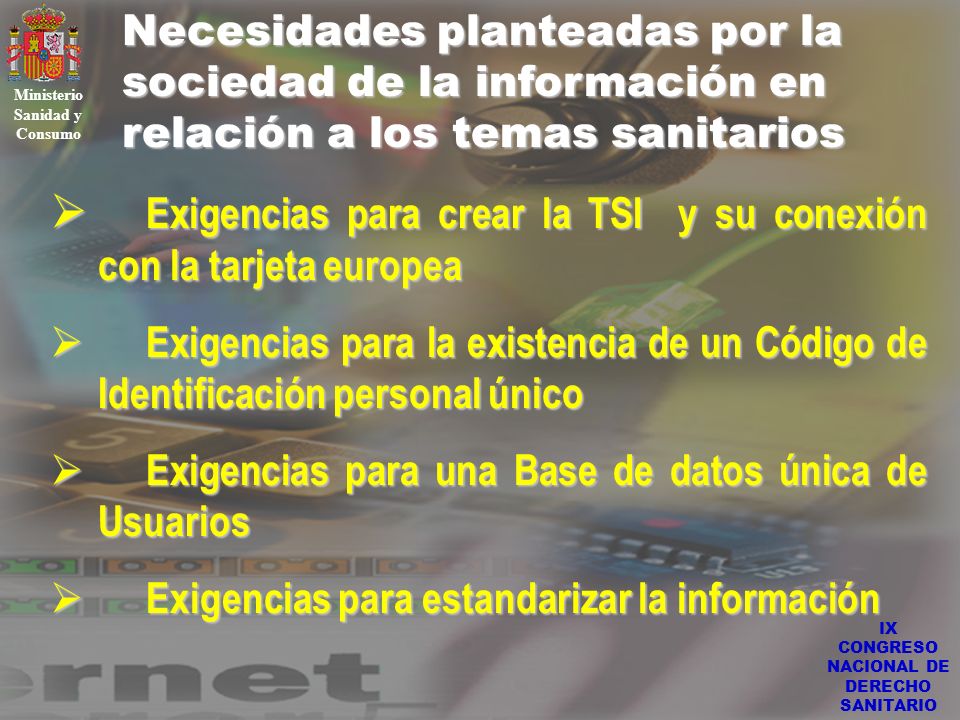Ministerio Sanidad y Consumo IX CONGRESO NACIONAL DE DERECHO SANITARIO